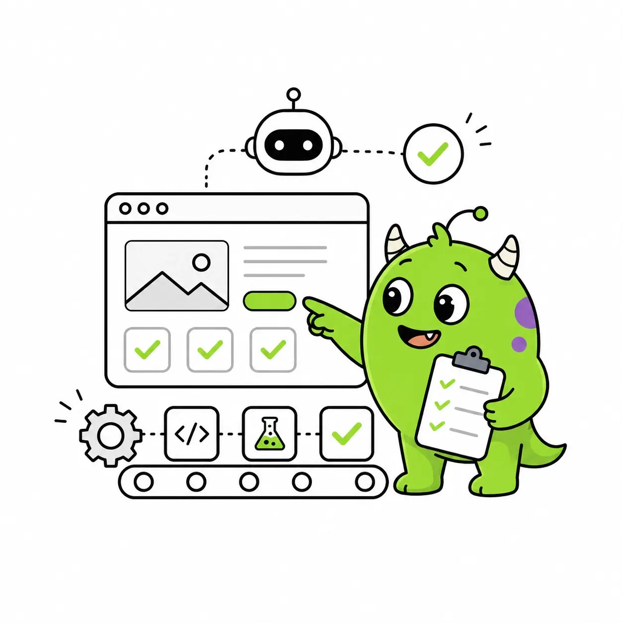 A bright illustration of TestMutant reporting browser test evidence back into a developer workflow.
